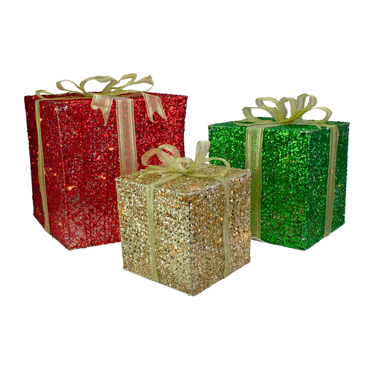 Northlight Lighted Gift Box Outdoor Christmas Decoration - 12" - Clear Lights - Set of 3